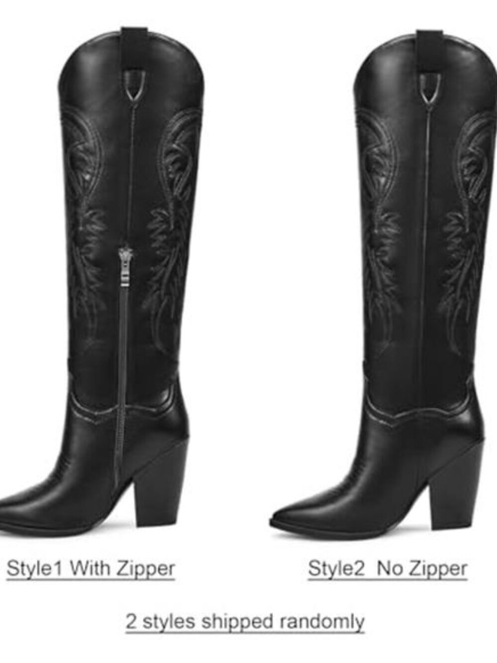 Women's Matte Black Brown Pointed Toe Chunky Heel Western Rubber Boots - Picture 4 of 6
